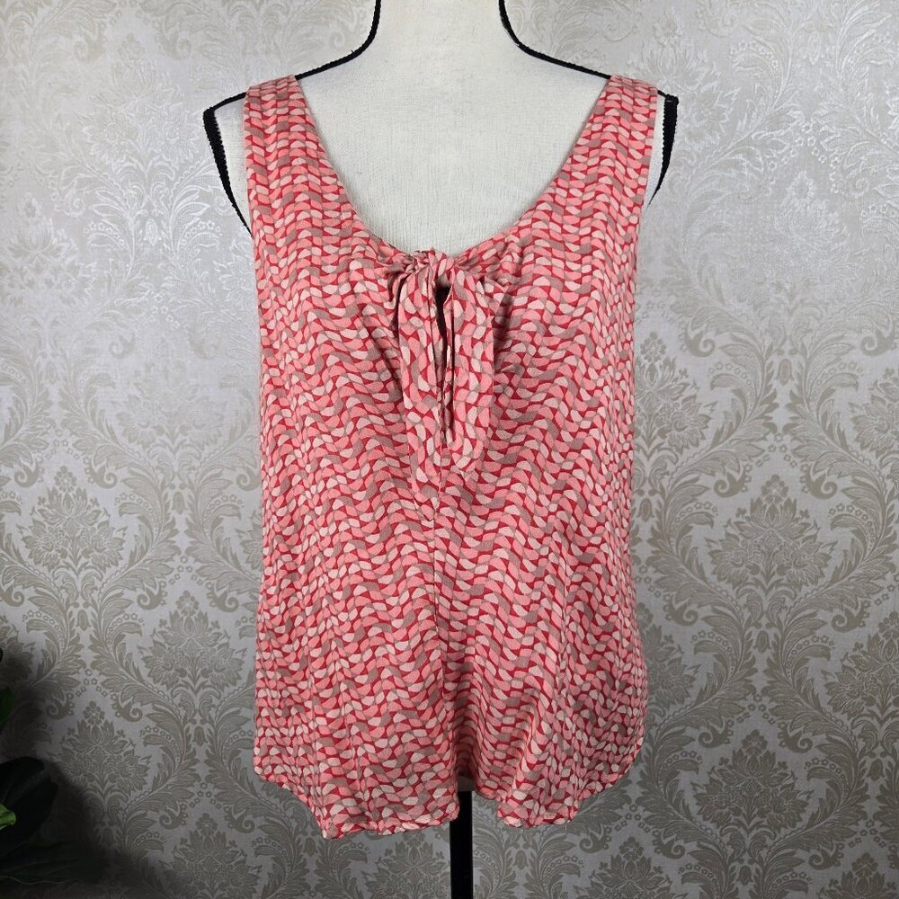 Maeve Anthropologie Size M/L Pink Cream Pattern Sleeveless Top Tie Smocked Back